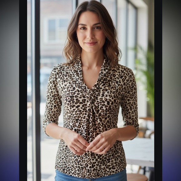 Premise Tops - NWOTPremise Brown and Black Asymmetrical Blouse with Notched Collar